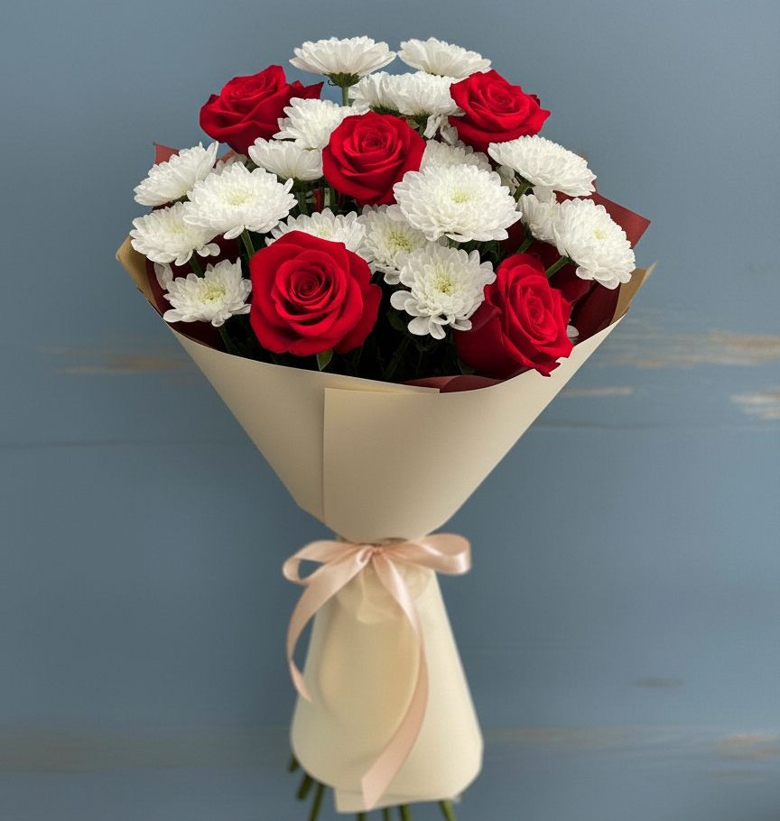 Букет цветов из: Розы и Хризантемы в Струнино