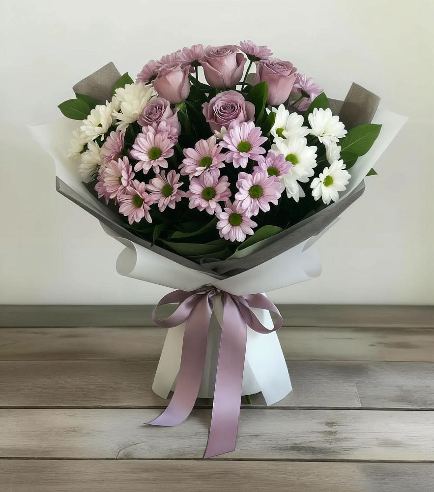 Букет цветов из: Хризантемы и Розы в Струнино
