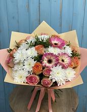 Букет цветов из:  Розы, Герберы и Хризантемы в Струнино