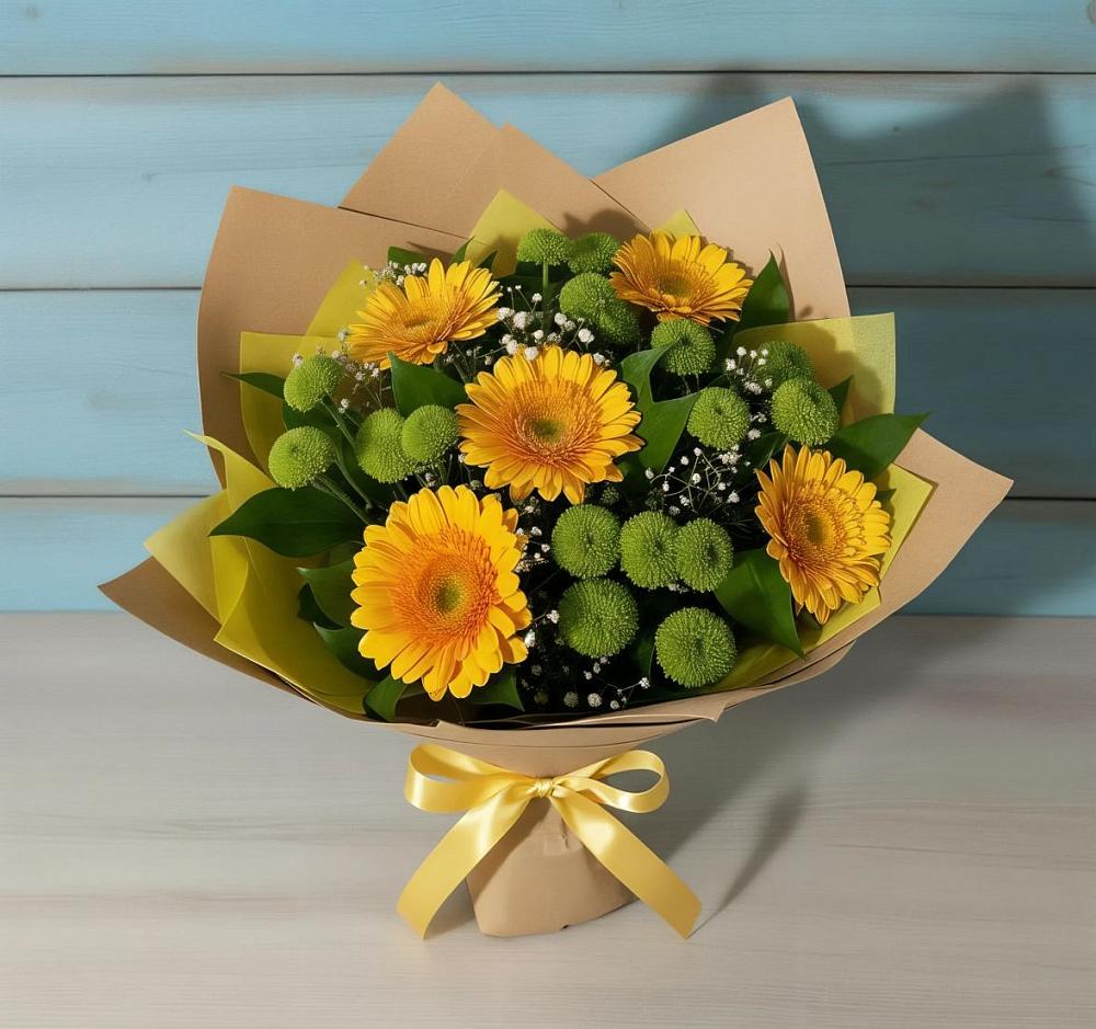 Букет цветов из: Герберы и Хризантемы в Струнино