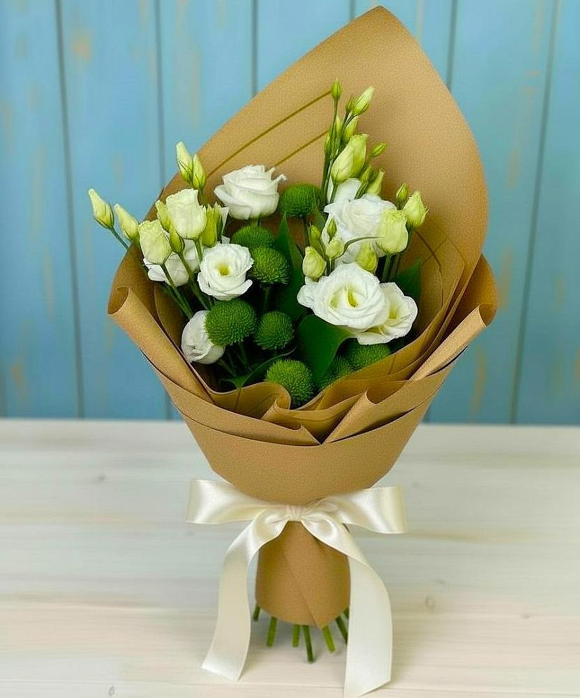 Букет цветов из: Хризантемы и Лизиантусы в Струнино