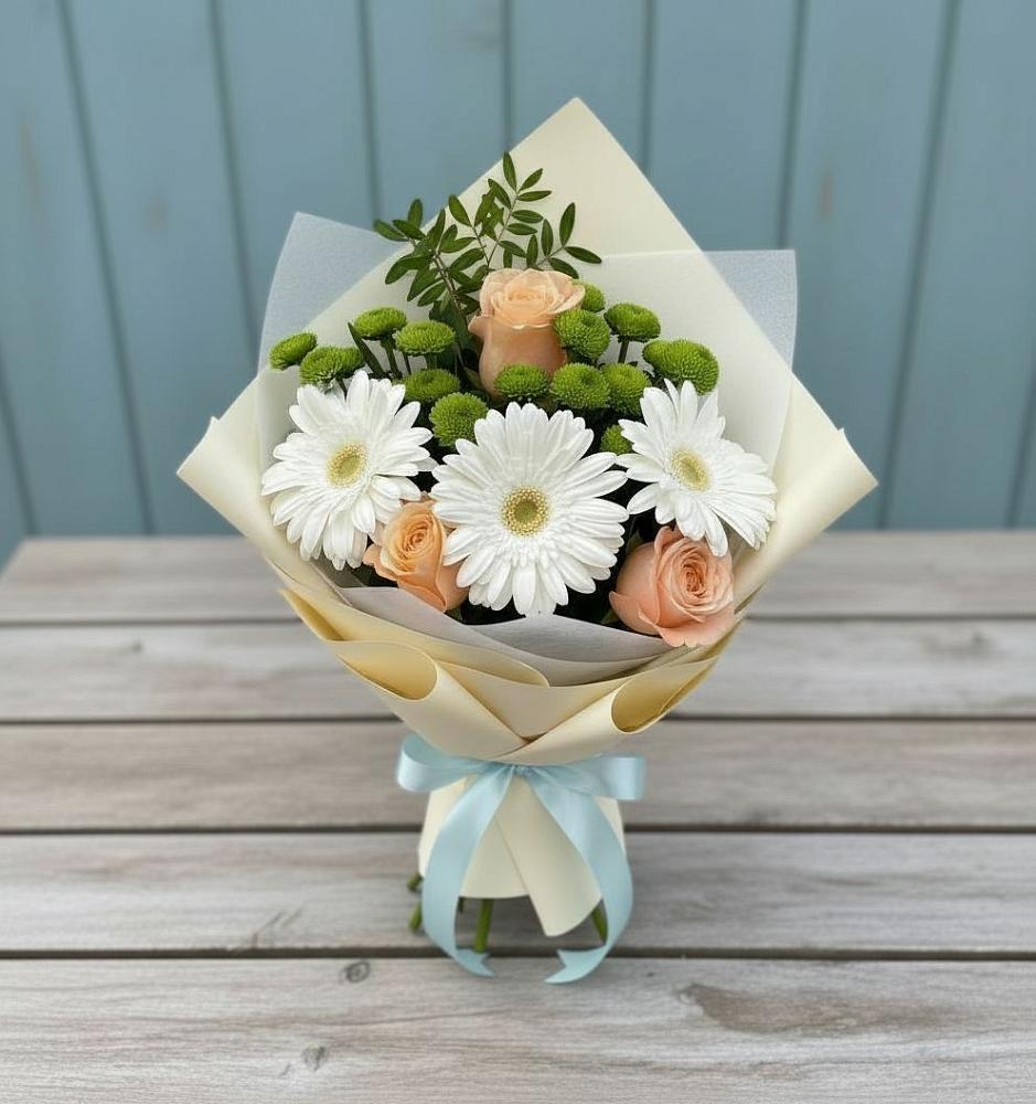 Букет цветов из: Герберы, Розы и Хризантемы в Струнино