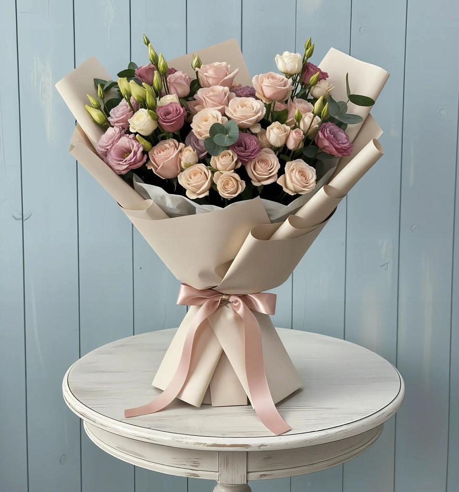 Букет цветов из: Розы и Лизиантусы в Струнино