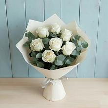 Букет Белые розы в Эвкалипте #REPLACE_PRED# Струнино