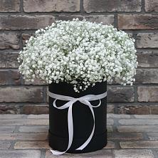 Цветочная композиция из Гипсофила в шляпной коробке в Струнино